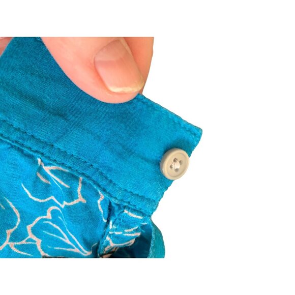 Ann Taylor Loft Petite Medium Pullover Long Sleeve Navy Blue Floral Blouse Sheer - Picture 8 of 10